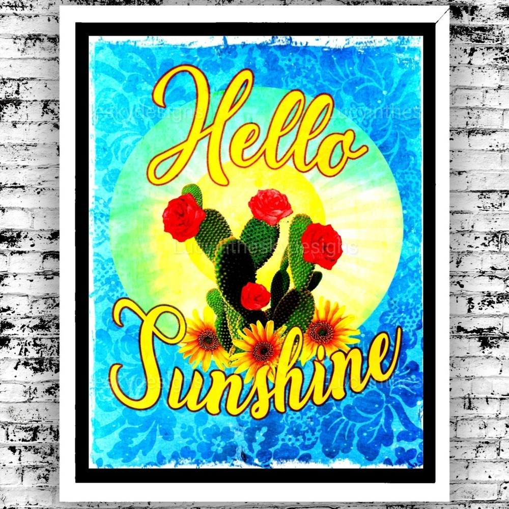 Hello Sunshine Cactus Blossom Vivid Bright Cheerful Botanical Art Print